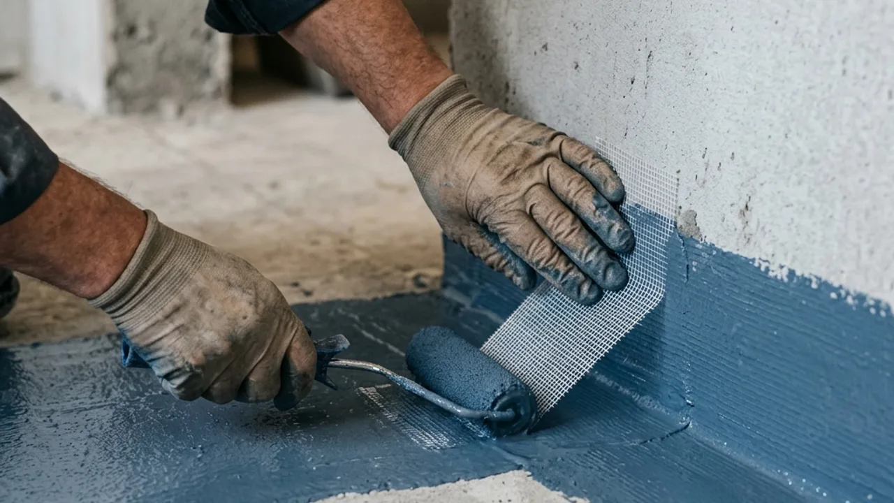 Tiler checking wet-area surface preparation